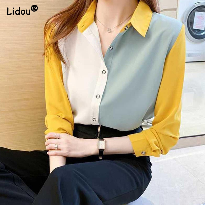Office Lady Solid Color Blouses Button Turn-down Collar Simple Loose Shirts Tops Women Spring Autumn New Grace Trend Clothing 0 DailyAlertDeals