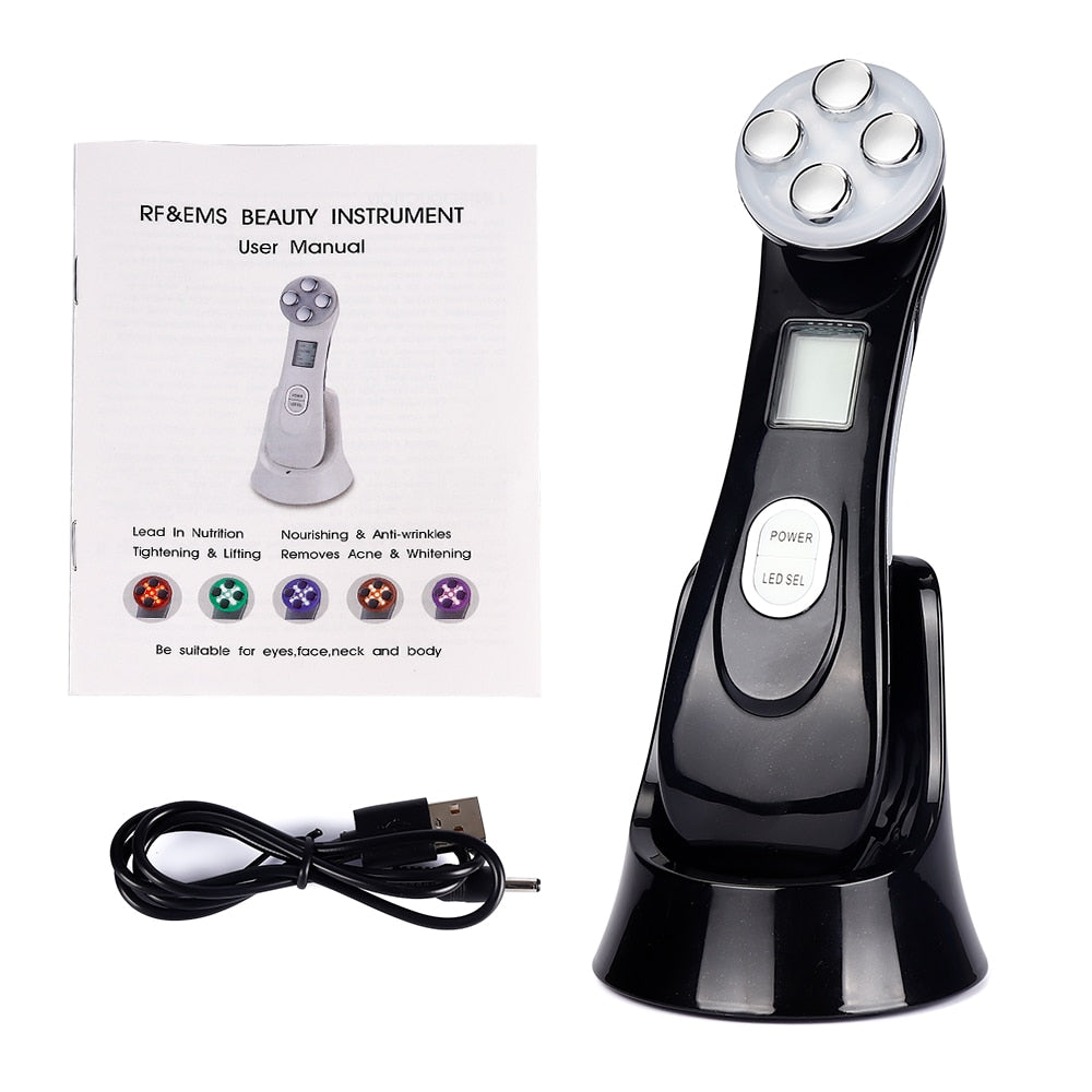 Facial Mesotherapy Electroporation RF Radio Frequency LED Photon Face Lifting Tighten Wrinkle Removal Skin Care Face Massager 0 DailyAlertDeals Black no Box China