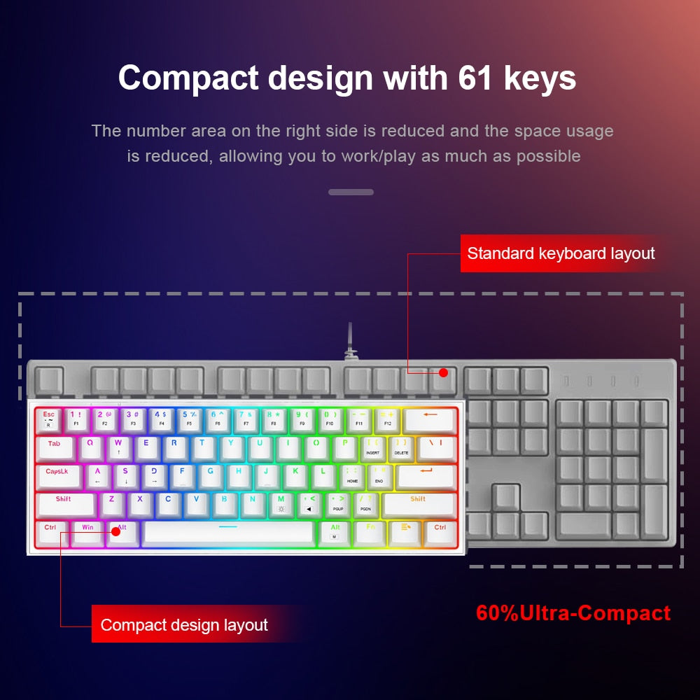 REDRAGON Fizz K617 RGB USB Mini Mechanical Gaming Wired Keyboard Red Switch 61 Key Gamer for Computer PC Laptop detachable cable Keyboard DailyAlertDeals