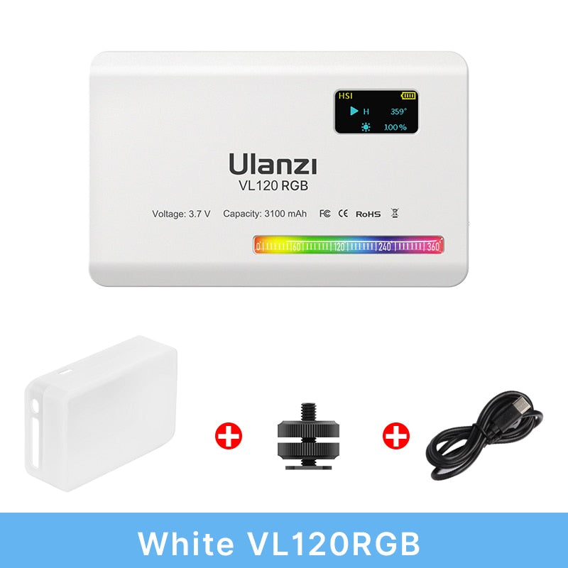 VL120 RGB on Camera LED Video Lights with Diffuser 2500-9000K CRI 95+ 3100mAh LED Video Light Panel for Camera Phone Photography Lights Video camera lights DailyAlertDeals USA White VL120RGB