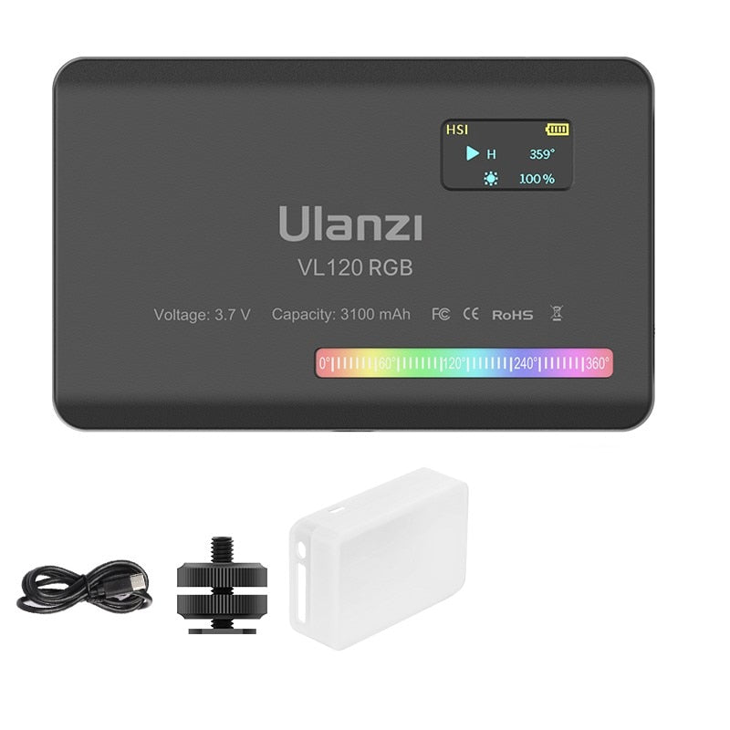 Ulanzi VL120 RGB LED Video Light Camera Light Full Color Rechargeable 3100mAh Dimmable 2500-9000K Panel Light Photo Studio Lamp Camera RGB light for Studio DailyAlertDeals USA Black 120RGB No gift