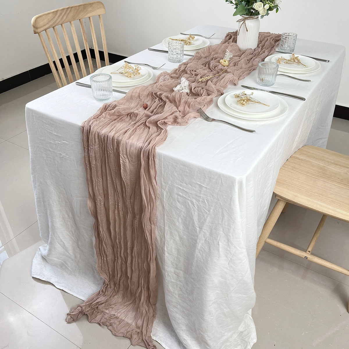 Wedding Gauze Table Runner Semi-Sheer Vintage Cheesecloth Table Setting Dining Party Christmas Banquets Arches Cake Decor Table Runners DailyAlertDeals