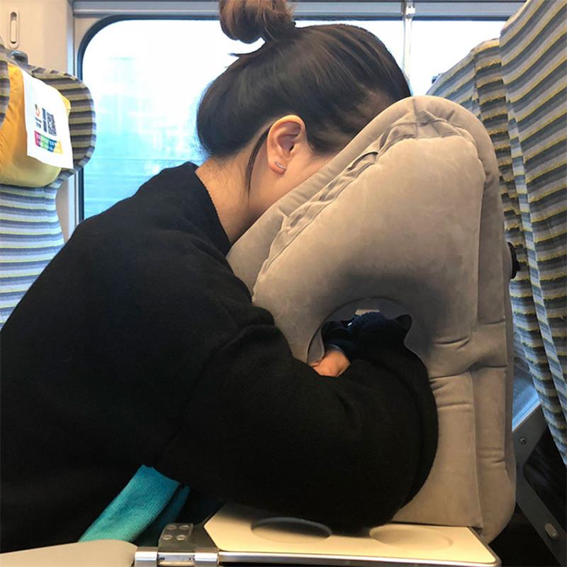 Inflatable Air Cushion Travel Pillow Headrest Chin Support Cushions for Airplane Plane Office Rest Neck Nap Pillows Travel Pillows DailyAlertDeals