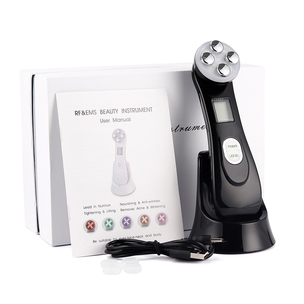 Facial Mesotherapy Electroporation RF Radio Frequency LED Photon Face Lifting Tighten Wrinkle Removal Skin Care Face Massager 0 DailyAlertDeals Black with Box China