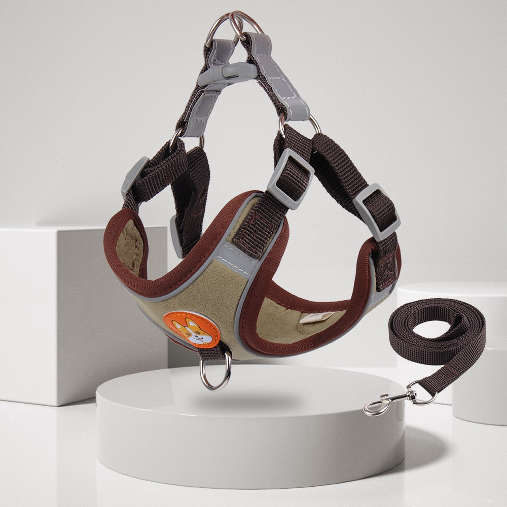 New Pet Dog Harness Leash Set Reflective Adjustable Puppy harness 0 DailyAlertDeals Brown S(for2-3kg) China