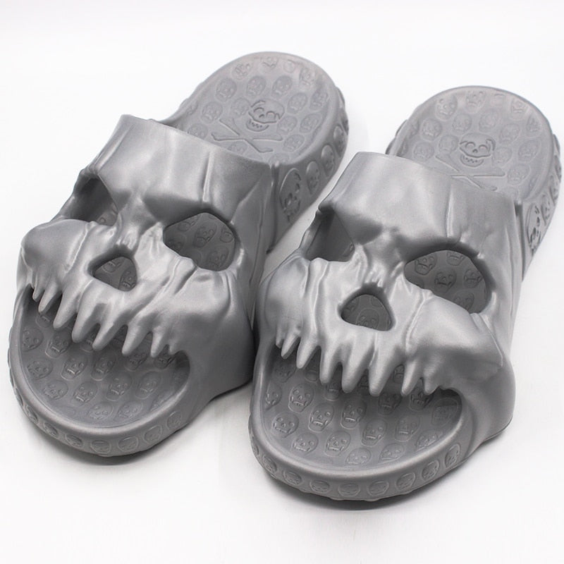 Skull Design Men Slippers 2023 Summer Outdoor Fun Novelty Slide Thick Sole Platform Beach Non-slip Women Sandal shoes DailyAlertDeals light gray 36-37