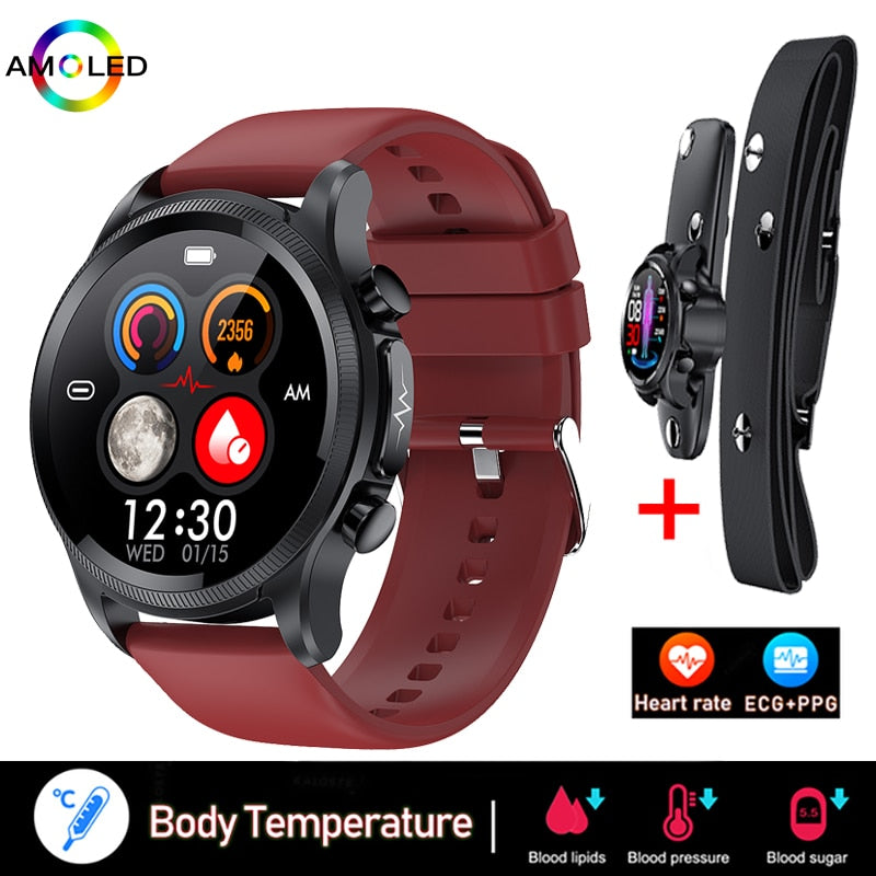 New ECG+PPG Smart Watch Men and Women with Health Fitness Tracker monitoring Sport Smartwatch ECG+PPG Smart Watch DailyAlertDeals Red chest patch