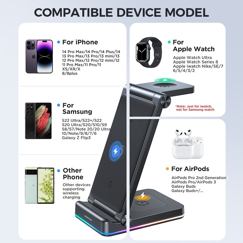 3 in 1 Wireless Charging Station for Multiple Devices Foldable Wireless charger stand For iPhone Xiaomi Apple Watch Airpods 3 in 1 Wireless Charging Station DailyAlertDeals