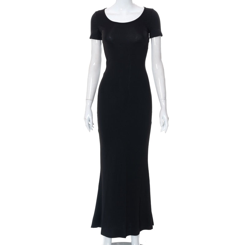 Summer Sexy Bodycon Satin Slip Sleeveless Backless Maxi Dress for Women Birthday Party Clubwear Outfits Maxi Dress for women DailyAlertDeals Short Sleeve Black XXS