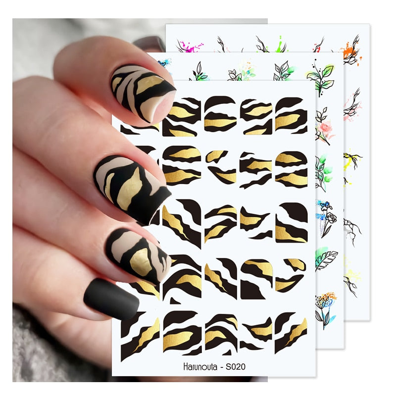Harunouta Silver Black Geometric Textured Lines Stripe 3D Nail Sticker Flower Leaves Self Adhesive Transfer Sliders Paper 0 DailyAlertDeals