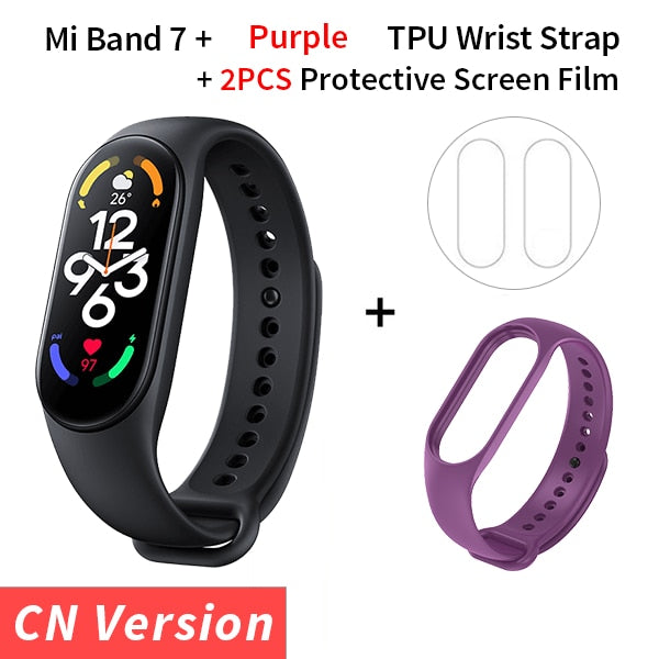 Xiaomi Mi Band 7 Smart Bracelet Fitness Tracker and Activity Monitor Smart Band 6 Color AMOLED Screen Bluetooth Waterproof Fitness Tracker and Activity Monitor Accessories DailyAlertDeals CN Add Purple Strap USA
