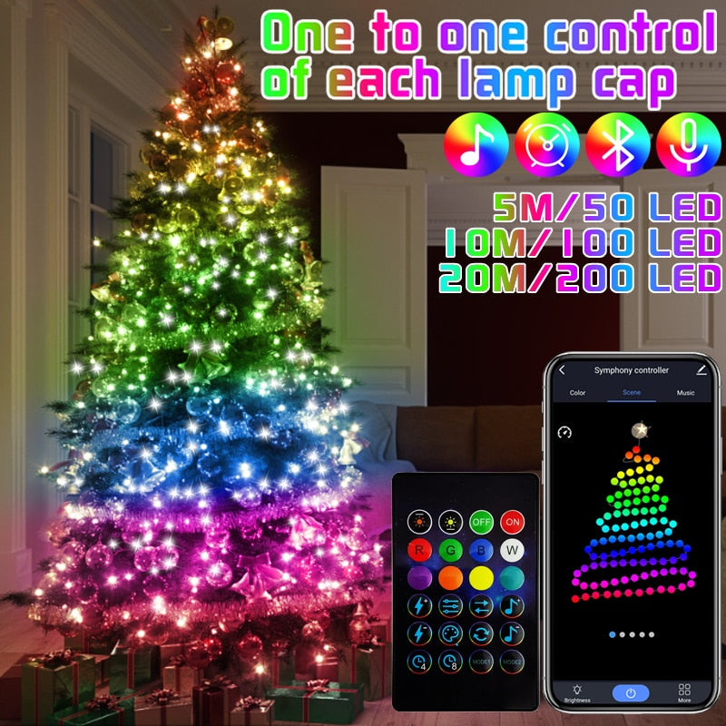 Fairy Lights RGB Smart Bluetooth Control USB LED String Lamp Outdoor App Remote Control Home Corridor Garland Lights Decoration Party Lights For Wedding Xmas DailyAlertDeals