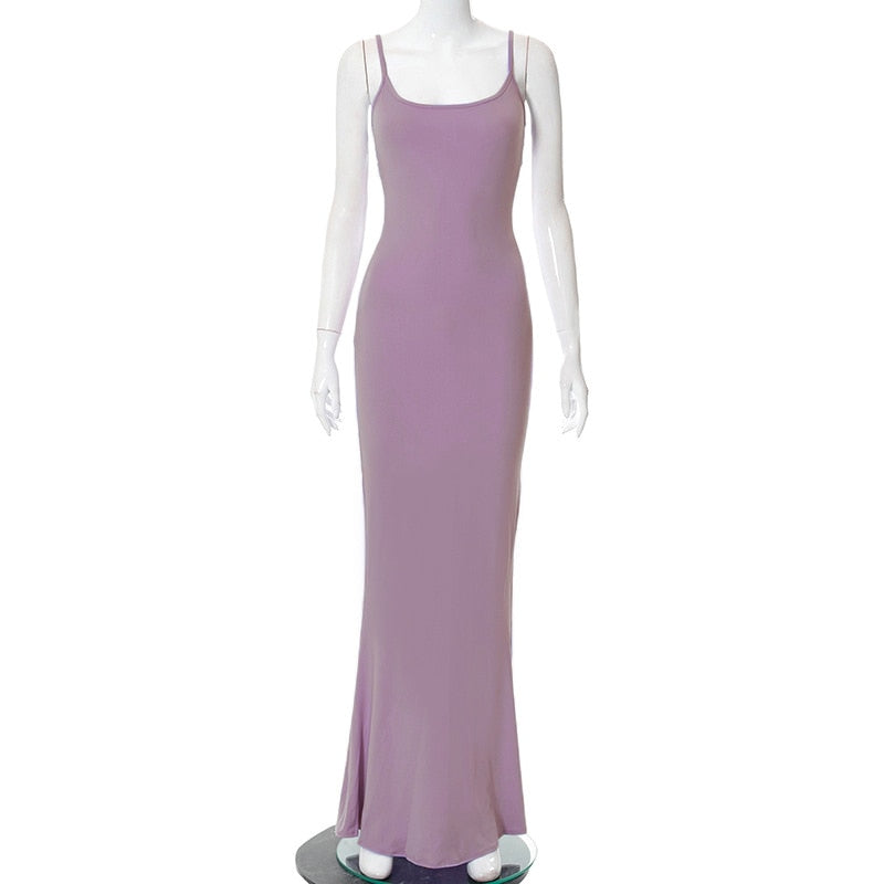 Summer Sexy Bodycon Satin Slip Sleeveless Backless Maxi Dress for Women Birthday Party Clubwear Outfits Maxi Dress for women DailyAlertDeals Purple XXS