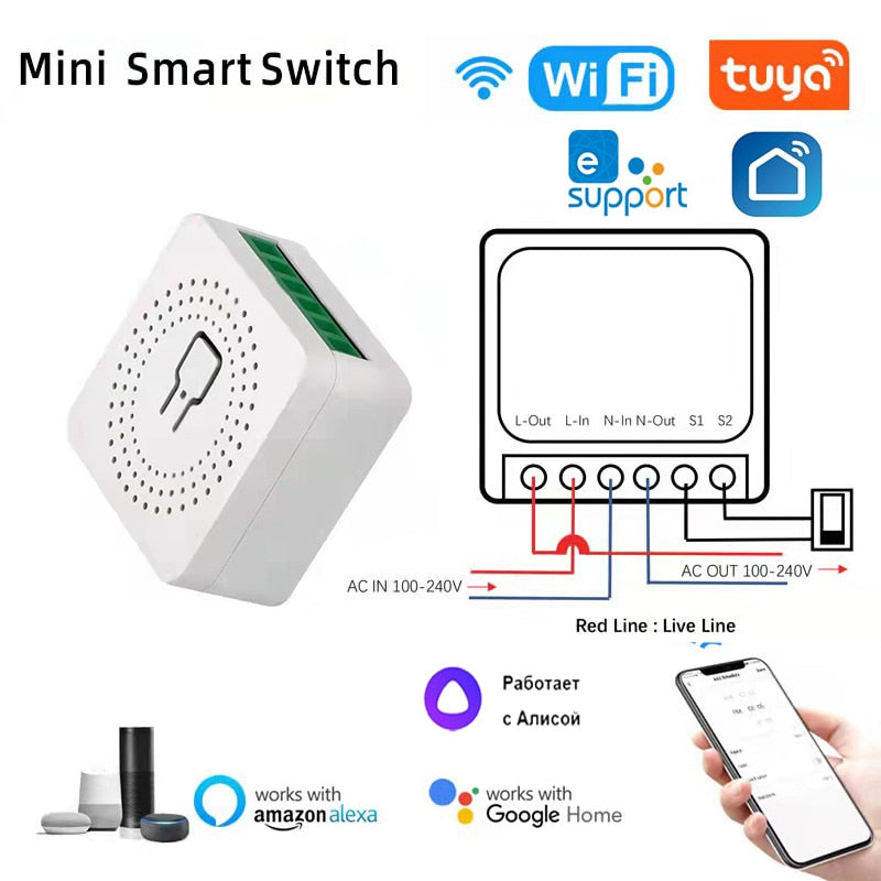 Wifi Mini Smart Switch 16A DIY Light Switches 2 Way Wireless Smart Home with Tuya Smart Life EweLink Alexa Alice Google Home Wifi Mini Smart Switch DailyAlertDeals