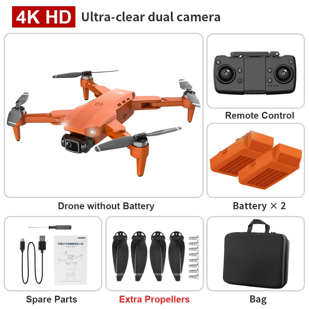 L900 PRO GPS Drone 4K HD Professional Dual Camera Aerial Stabilization Brushless Motor Foldable Quadcopter Helicopter RC 1200M CAMERA DRONE DailyAlertDeals 4K-Orange-bag 2B Poland