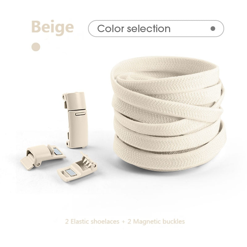 Colorful Magnetic Lock Shoelaces without ties Elastic Laces Sneakers No Tie Shoe laces Kids Adult Flat Shoelace Rubber Bands 0 DailyAlertDeals Beige China