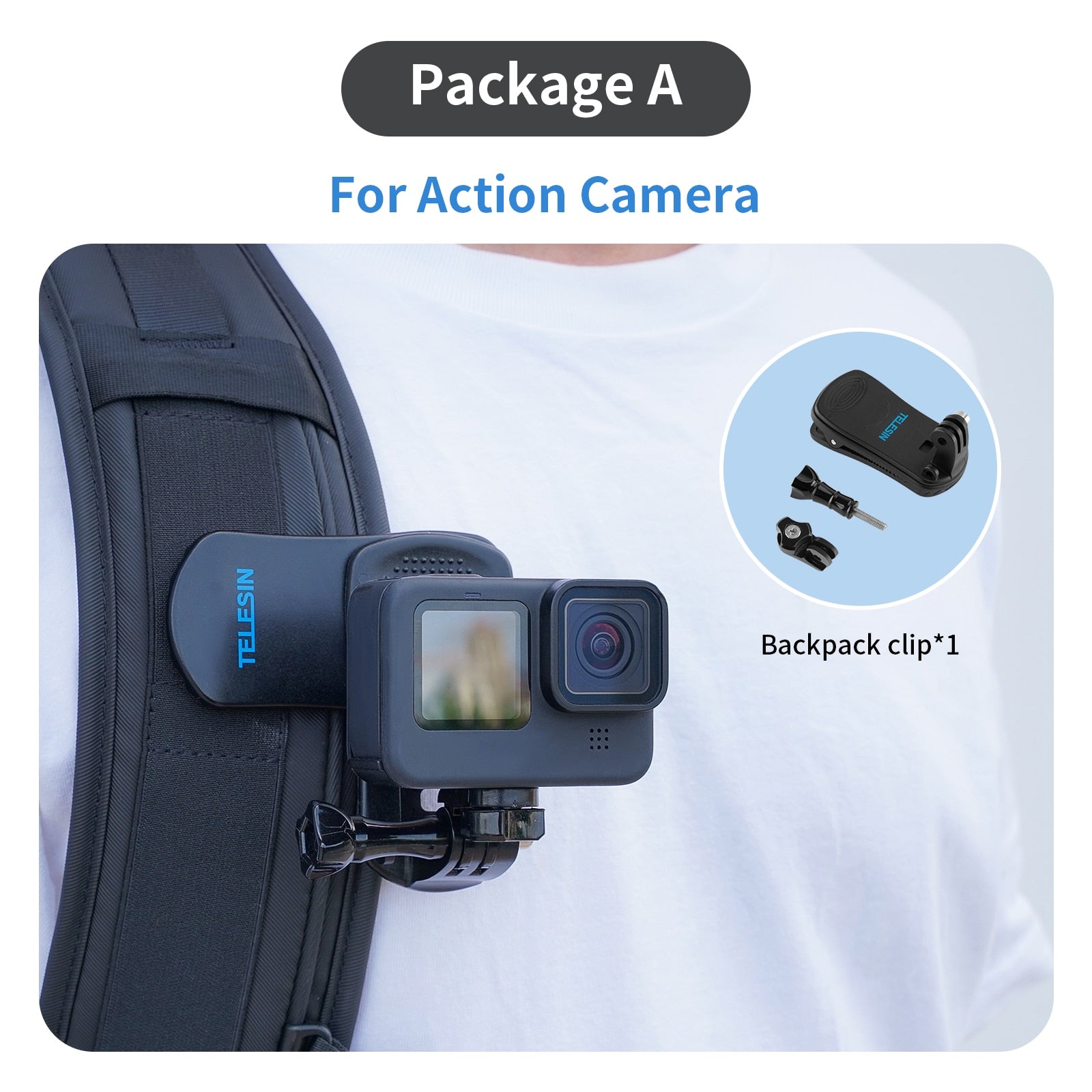 TELESIN For GoPro Hero 11 10 9 8 7 6 Backpack Clip 360 Rotary Clip Mount for Osmo Action Xiaoyi Insta360 X2 ONE R Action Carema Photo Mounting Supplies DailyAlertDeals For Action Camera China
