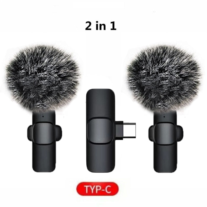 Wireless Lavalier Microphones & Systems Portable Audio Video Recording Mini Mic For iPhone Android Facebook Youtube Live Broadcast Gaming wiresless mircophone DailyAlertDeals TypeC 2in1 hairball