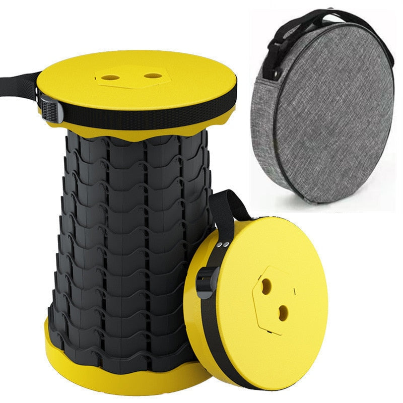 Portable Telescopic Folding Stool Outdoor Camping Retractable Stools for Travel Hiking Beach Chair Foldable Fishing Stool Chairs Folding Chairs & Stools DailyAlertDeals China Yellow with Bag