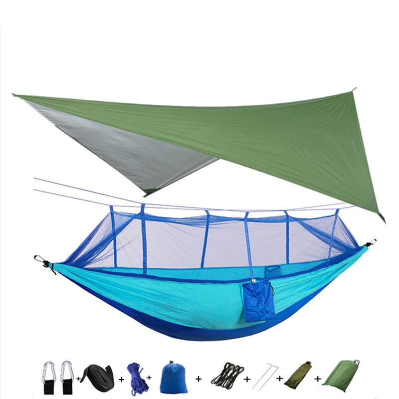 Lightweight Portable Camping Hammock and Tent Awning Rain Fly Tarp Waterproof Mosquito Net Hammock Canopy 210T Nylon Hammocks Camping Hammock and Tent DailyAlertDeals Green and blue