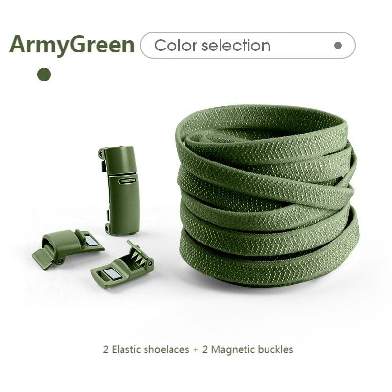 Colorful Magnetic Lock Shoelaces without ties Elastic Laces Sneakers No Tie Shoe laces Kids Adult Flat Shoelace Rubber Bands 0 DailyAlertDeals Army Green China