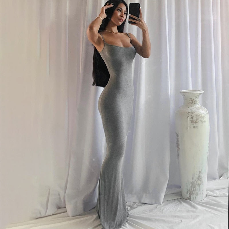 Summer Sexy Bodycon Satin Slip Sleeveless Backless Maxi Dress for Women Birthday Party Clubwear Outfits Maxi Dress for women DailyAlertDeals Gray XXS
