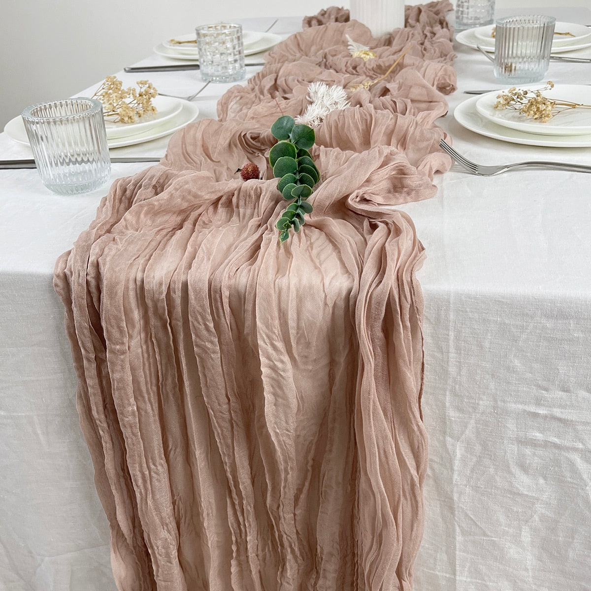 Wedding Gauze Table Runner Semi-Sheer Vintage Cheesecloth Table Setting Dining Party Christmas Banquets Arches Cake Decor Table Runners DailyAlertDeals