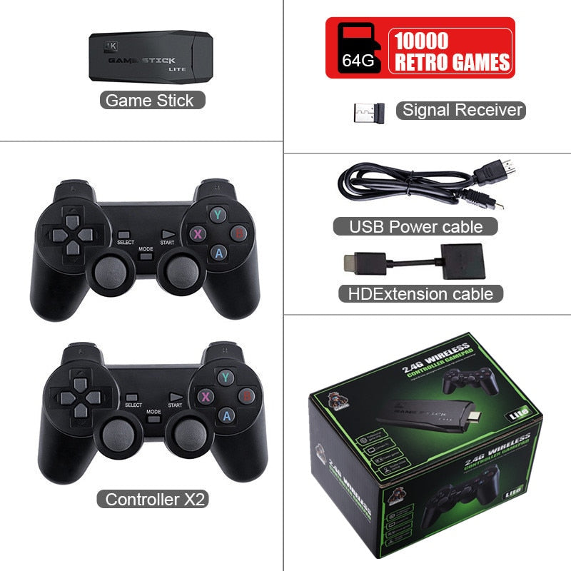 Video Game Console 2.4G Double Wireless Controller Game Stick 4K 10000 Games 64 32GB Retro Games for PS1/GBA Boy Christmas Gift Video Game Console Accessories DailyAlertDeals 64G10000Game Havebox