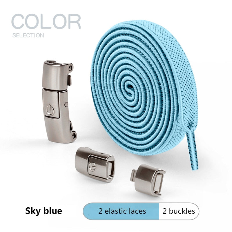 2022 No Tie Shoe laces Press Lock Shoelaces without ties Elastic Laces Sneaker Kids Adult 8MM Widened Flat Shoelace for Shoes 0 DailyAlertDeals Sky blue China