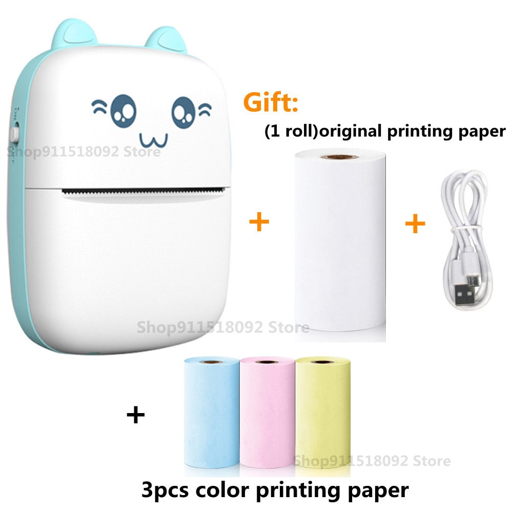 Cat Shape Mini Portable Label Printer Thermal Printing Wireless Impresoras Paper Photo Inkless Printers Sticker Android IOS 57mm Mini printer DailyAlertDeals A-Blue and 3 color China