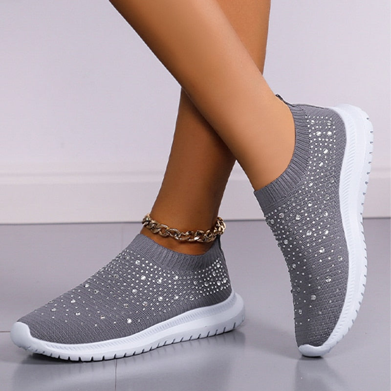 Rimocy Crystal Breathable Mesh Sneaker Shoes for Women Comfortable Soft Bottom Flats Plus Size 43 Non Slip Casual Shoes Woman 0 DailyAlertDeals Gray 35