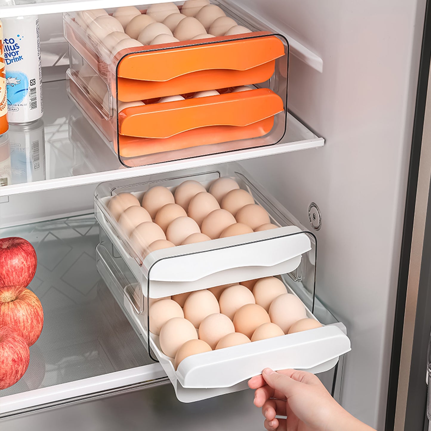 Refrigerator Egg Storage Organizer Egg Holder for Fridger 2-Layer Drawer Type Stackable Storage Bins Clear Plastic Egg Holder Egg Holder for Fridge DailyAlertDeals