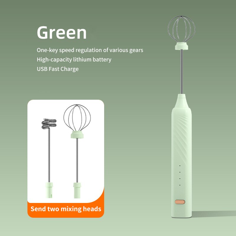 2 In 1 Exchangeable Stirring Heads Handheld Electric Milk Frother 3 Speeds Coffee Mixer Egg Beater Rechargeable Foam Maker Tools Electric Milk Frother DailyAlertDeals