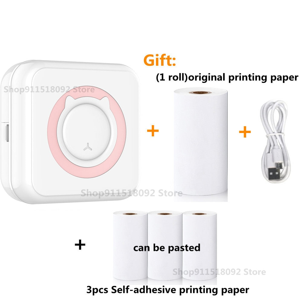 Cat Shape Mini Portable Label Printer Thermal Printing Wireless Impresoras Paper Photo Inkless Printers Sticker Android IOS 57mm Mini printer DailyAlertDeals B-Pink ad 3 adhesive China