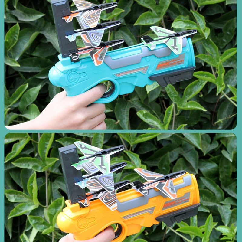 Airplane Launcher Toy Catapult Gun Toy With 6 Small Plane One-Click Ejection Shooting Gun Airplane Toys for Kids Boy Gift Airplane Launcher Bubble Catapult With 6 Small Plane Toy for children kids boy DailyAlertDeals