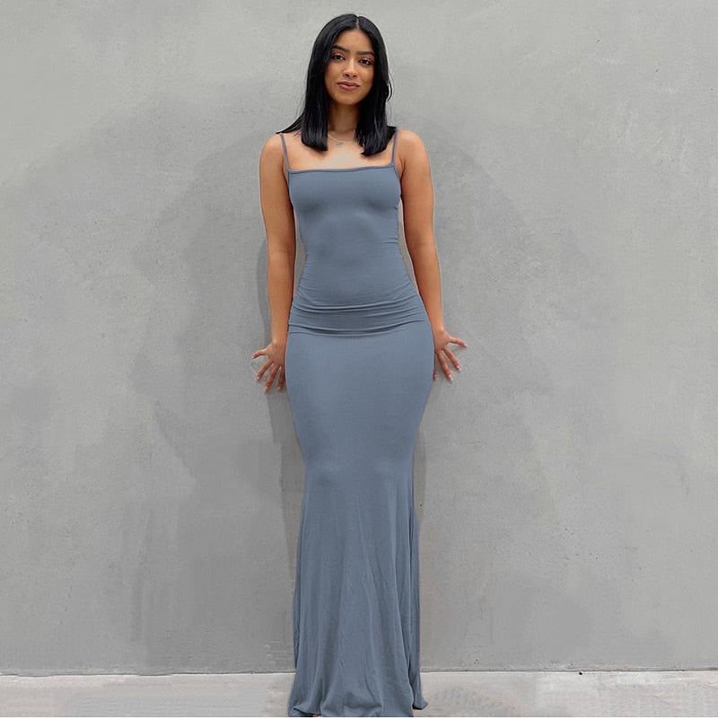 Summer Sexy Bodycon Satin Slip Sleeveless Backless Maxi Dress for Women Birthday Party Clubwear Outfits Maxi Dress for women DailyAlertDeals Blue XXS