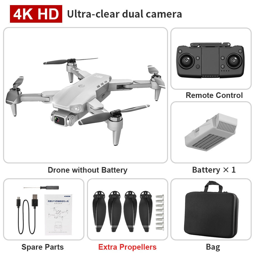 L900 PRO GPS Drone 4K HD Professional Dual Camera Aerial Stabilization Brushless Motor Foldable Quadcopter Helicopter RC 1200M CAMERA DRONE DailyAlertDeals 4K-Gray-bag Poland