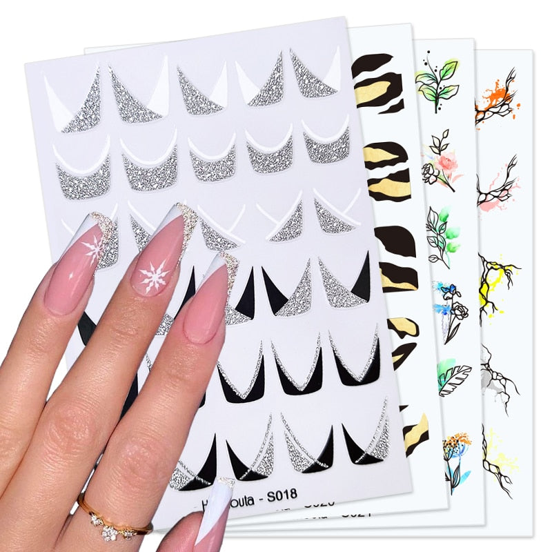Harunouta Silver Black Geometric Textured Lines Stripe 3D Nail Sticker Flower Leaves Self Adhesive Transfer Sliders Paper 0 DailyAlertDeals