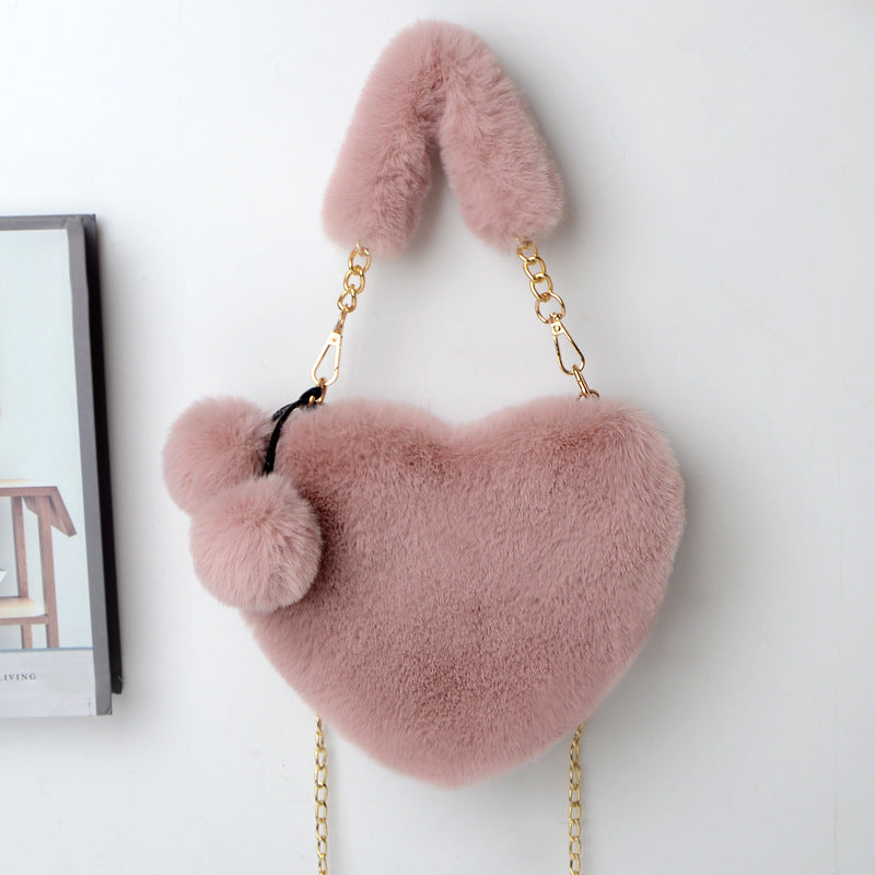 Love Bags Soft Plush Handbags Women Valentine's Day Party Bag Women fashion clothing Orange Felix Bean paste pink