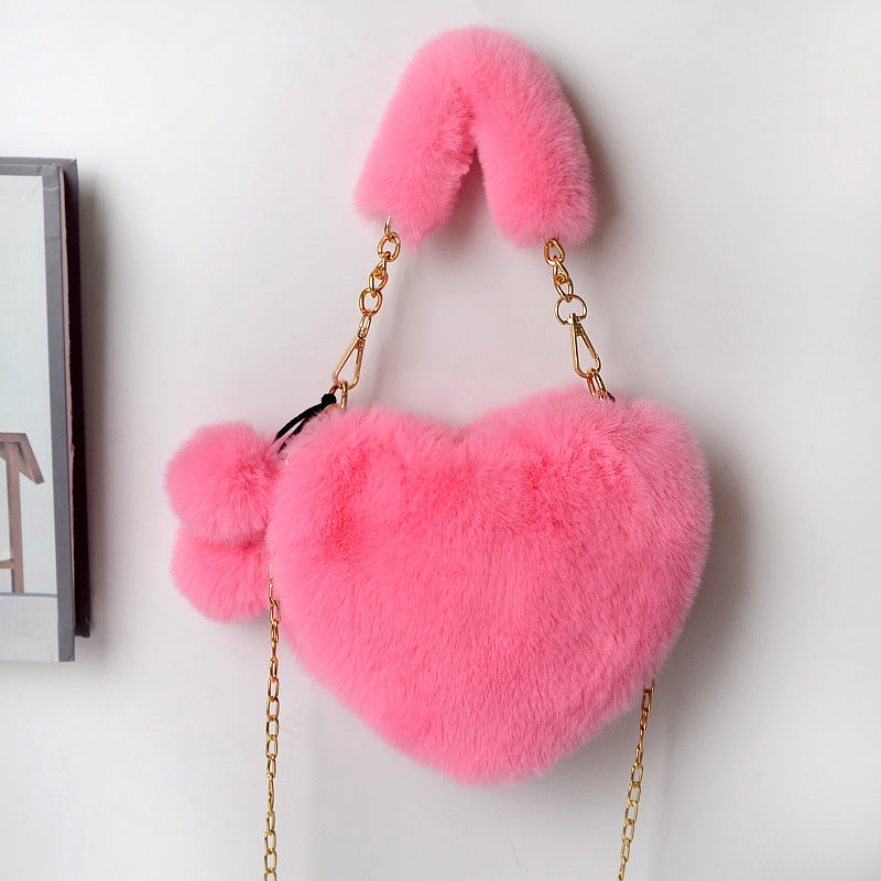 Love Bags Soft Plush Handbags Women Valentine's Day Party Bag Women fashion clothing Orange Felix Bright pink