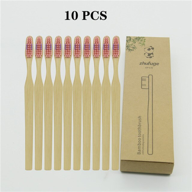 Colorful Soft Bristles Bamboo Toothbrush 10PCS Natural Eco Friendly Biodegradable Charcoal Wood Tooth Brushes Cosmetic Tools hozanas4life 10 PCS 2