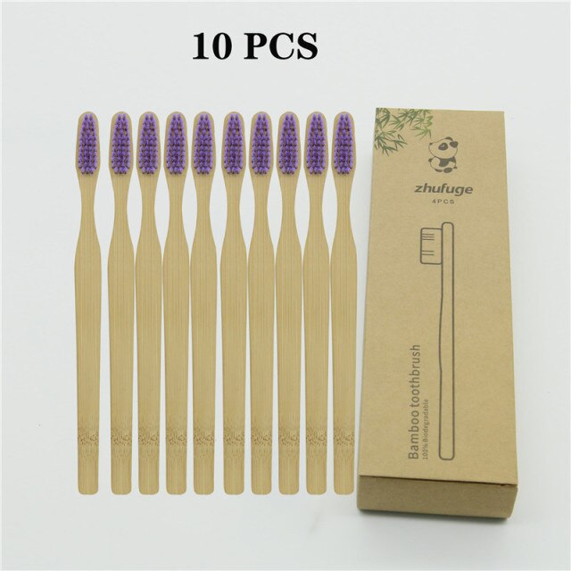 Colorful Soft Bristles Bamboo Toothbrush 10PCS Natural Eco Friendly Biodegradable Charcoal Wood Tooth Brushes Cosmetic Tools hozanas4life 10 PCS 4