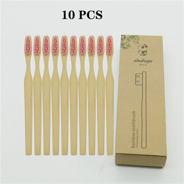 Colorful Soft Bristles Bamboo Toothbrush 10PCS Natural Eco Friendly Biodegradable Charcoal Wood Tooth Brushes Cosmetic Tools hozanas4life 10 PCS 5