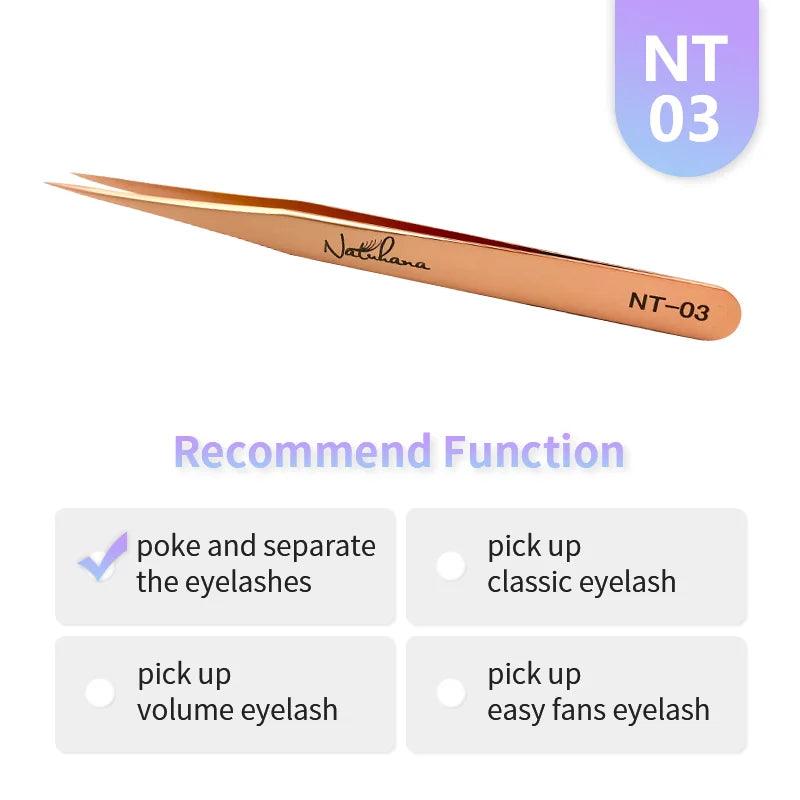 NATUHANA Anti-static Straight Eyelash Extension Tweezers Industrial Precision Curved Straight Lash Eyebrow Tweezers Makeup Tools  DailyAlertDeals NT-03  