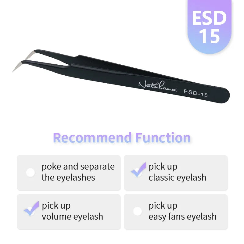 NATUHANA Anti-static Straight Eyelash Extension Tweezers Industrial Precision Curved Straight Lash Eyebrow Tweezers Makeup Tools  DailyAlertDeals ESD-15  