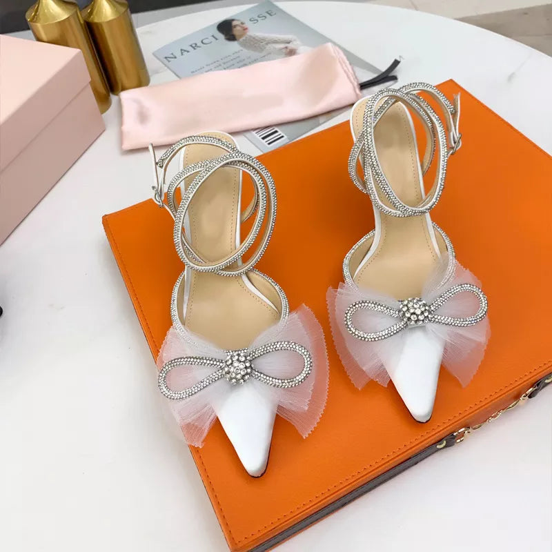 Runway style Glitter Rhinestones Women Pumps Crystal bowknot Satin Summer Lady Shoes Genuine leather High heels Party Prom Shoes  DailyAlertDeals   