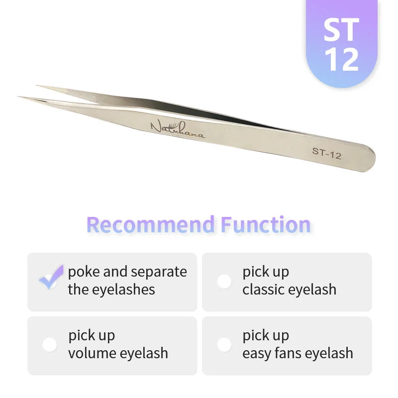 NATUHANA Anti-static Straight Eyelash Extension Tweezers Industrial Precision Curved Straight Lash Eyebrow Tweezers Makeup Tools  DailyAlertDeals ST-12  