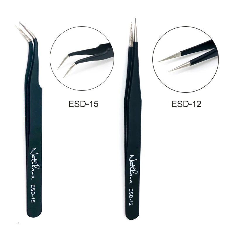 NATUHANA Anti-static Straight Eyelash Extension Tweezers Industrial Precision Curved Straight Lash Eyebrow Tweezers Makeup Tools  DailyAlertDeals   