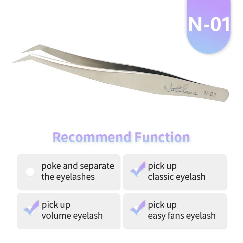 NATUHANA Anti-static Straight Eyelash Extension Tweezers Industrial Precision Curved Straight Lash Eyebrow Tweezers Makeup Tools  DailyAlertDeals N-01  