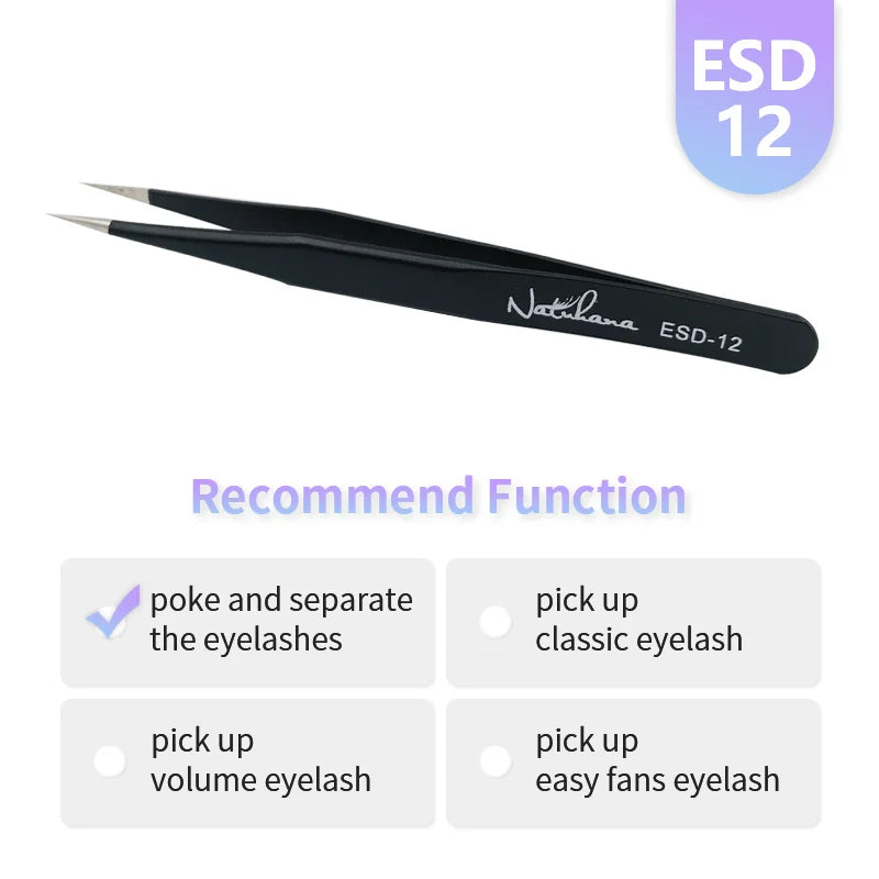 NATUHANA Anti-static Straight Eyelash Extension Tweezers Industrial Precision Curved Straight Lash Eyebrow Tweezers Makeup Tools  DailyAlertDeals ESD-12  